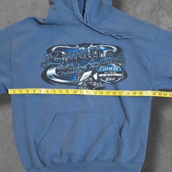 Vintage Y2K Lucas Oil Dirt Track Sprints Racing Pullover Sweatshirt Large Blue - Picture 5 of 6